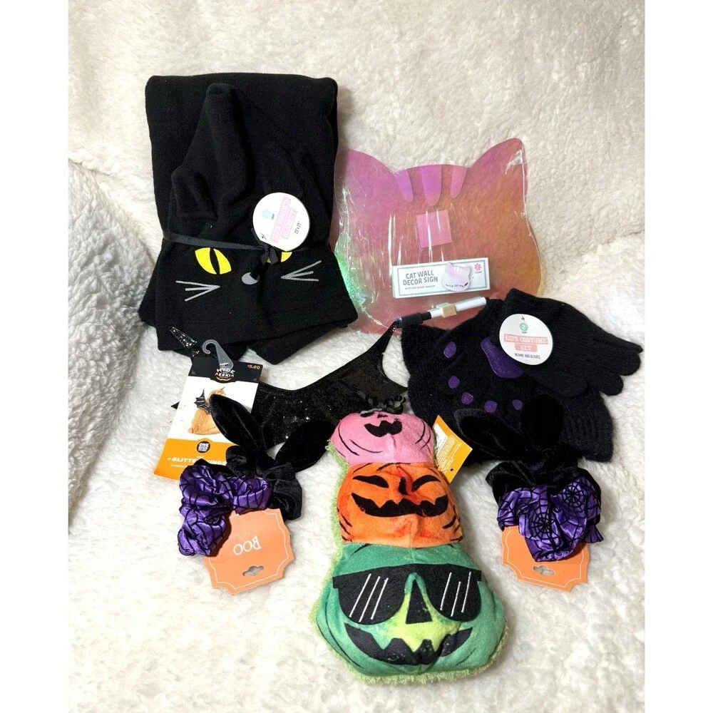 Cat Lover Halloween Bundle Girls Blanket Toys Wall Sign Catnip Toy & More! NEW